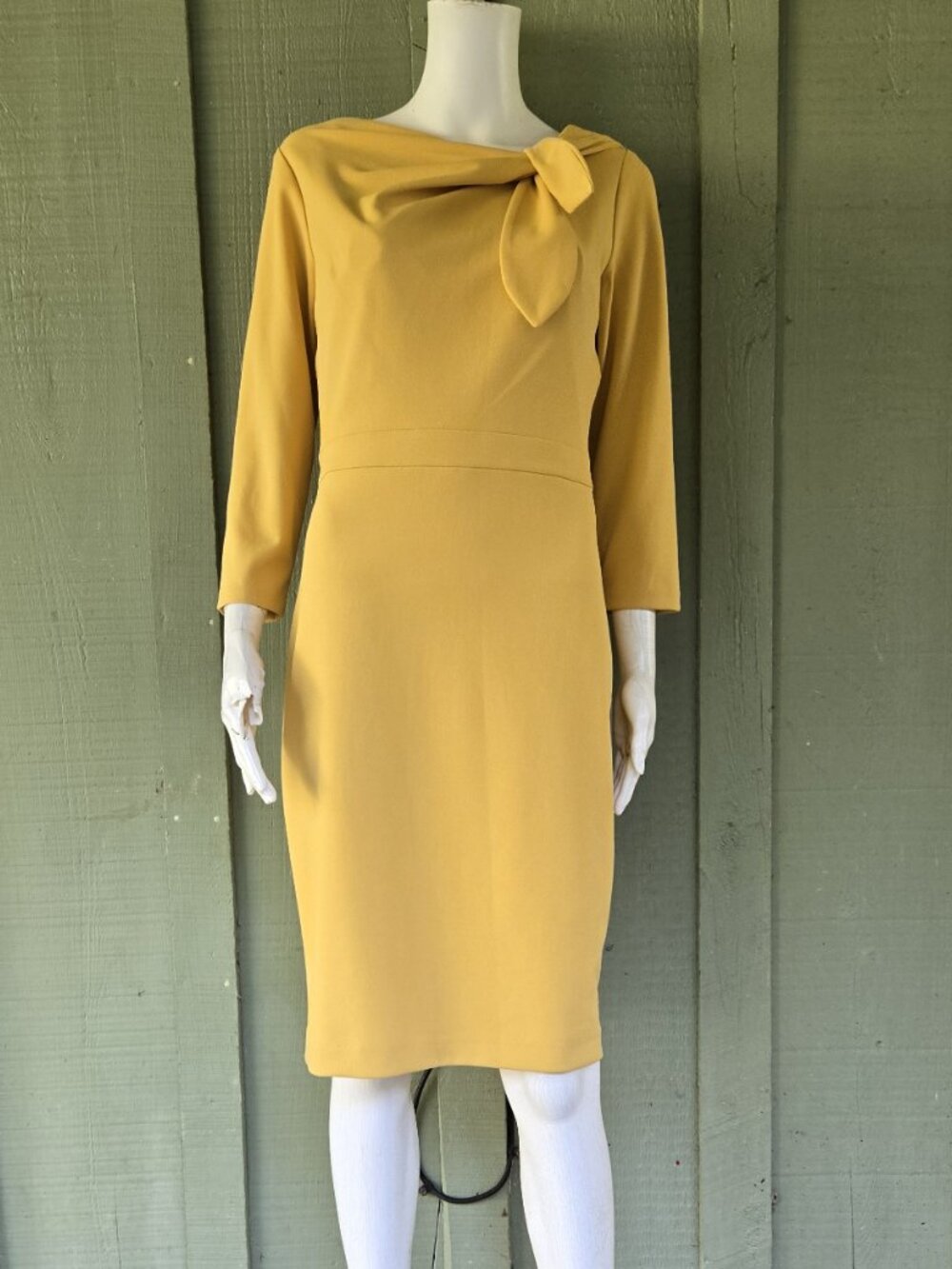 NWT CALVIN KLEIN Mustard Yellow Tie Neckline Sheath Dress 8